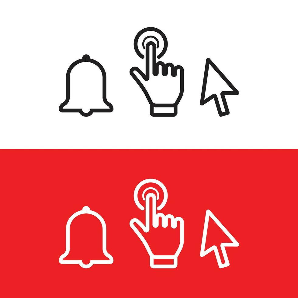 Bell, Hand, and Cursor linear icon. Line with editable stroke vector