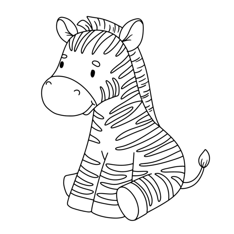 Cute sitting zebra. Outline illustration for kids. Line safari animal for coloring page. vector