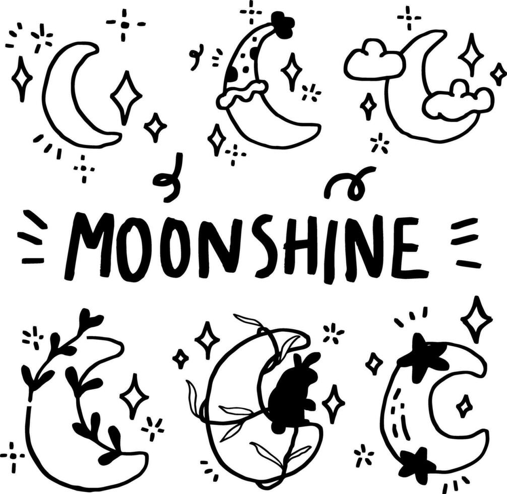 hand drawn moonshine line design vector