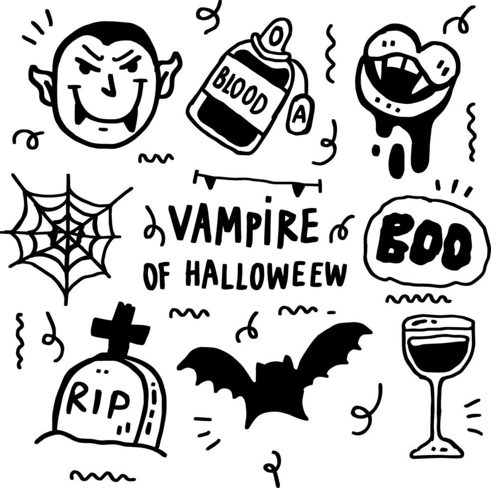 hand drawn vampire of halloween line design vector