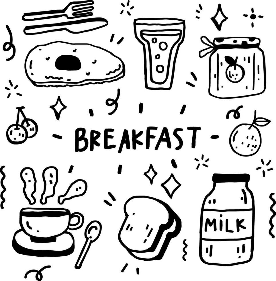 hand drawn breakfast line design vector