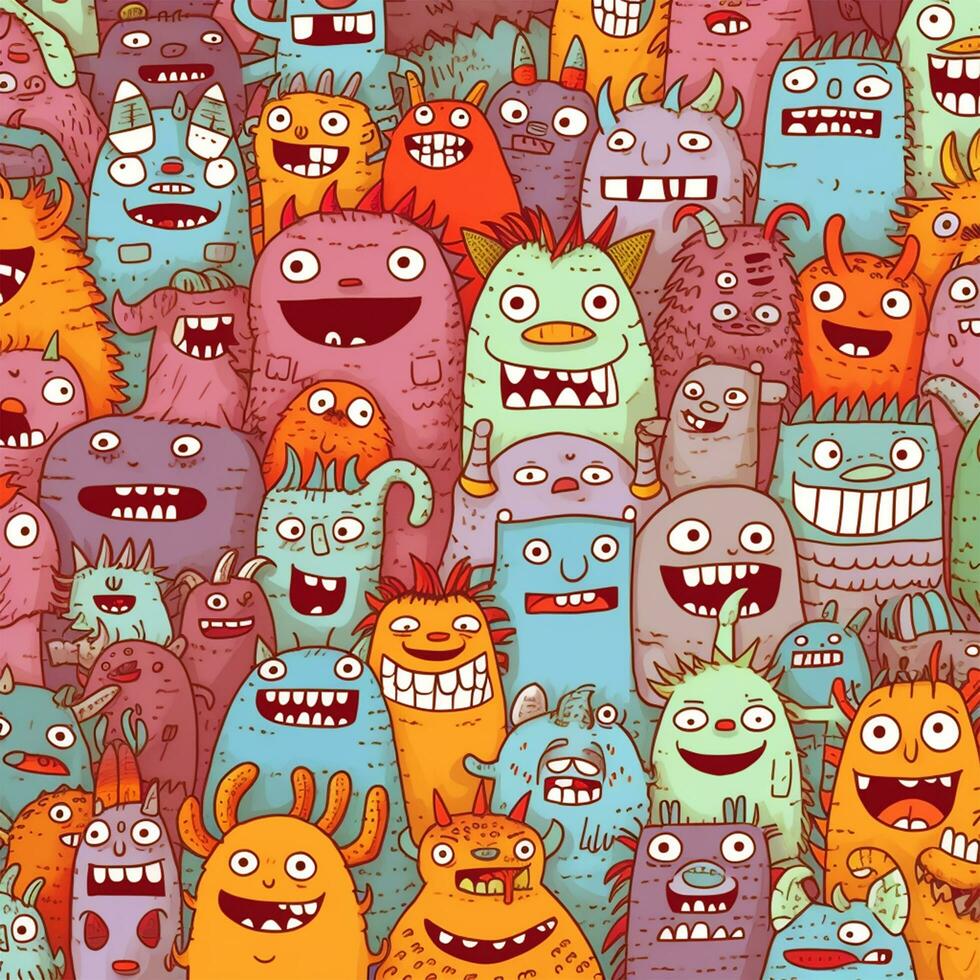 doodle cute monster background design photo