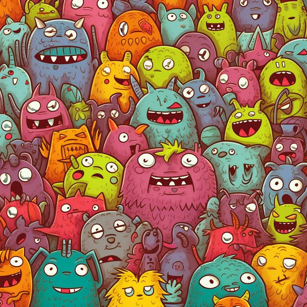 doodle cute monster background design photo