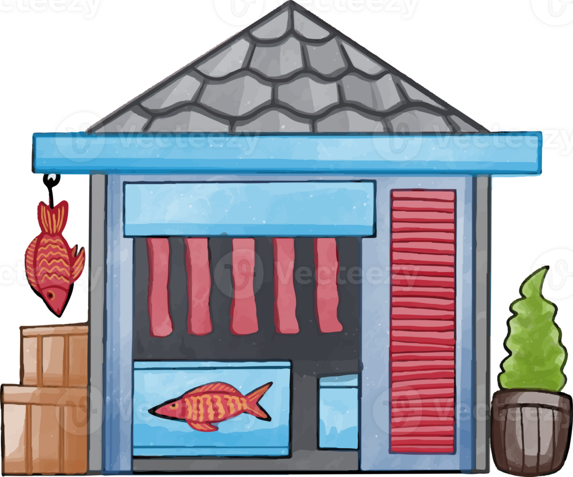Fish shop building illustration 29319742 PNG