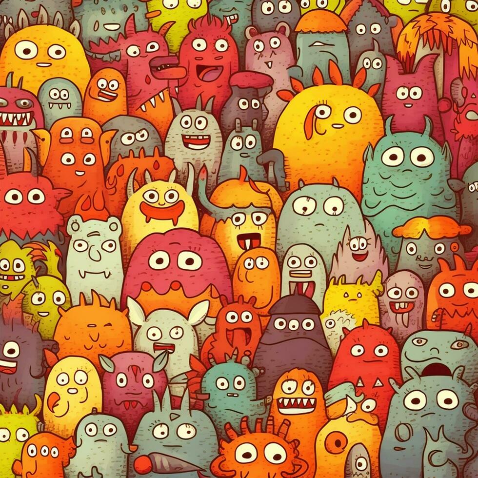 doodle cute monster background design photo