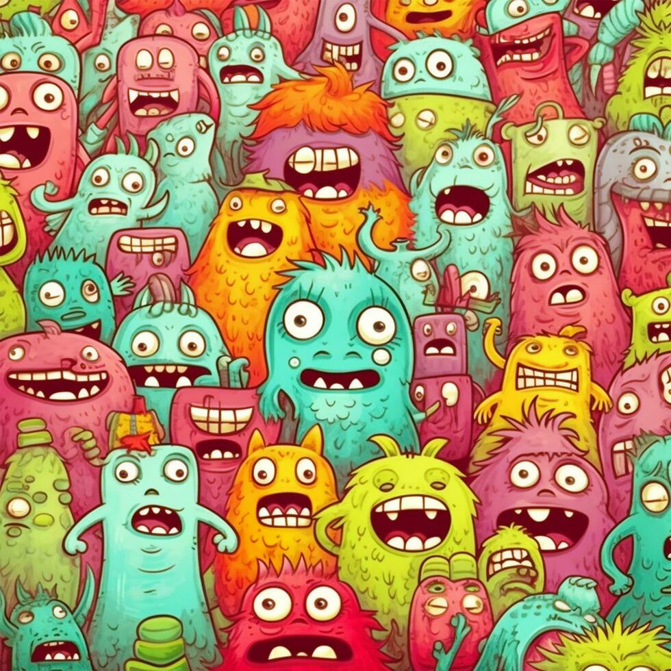 doodle cute monster background design photo