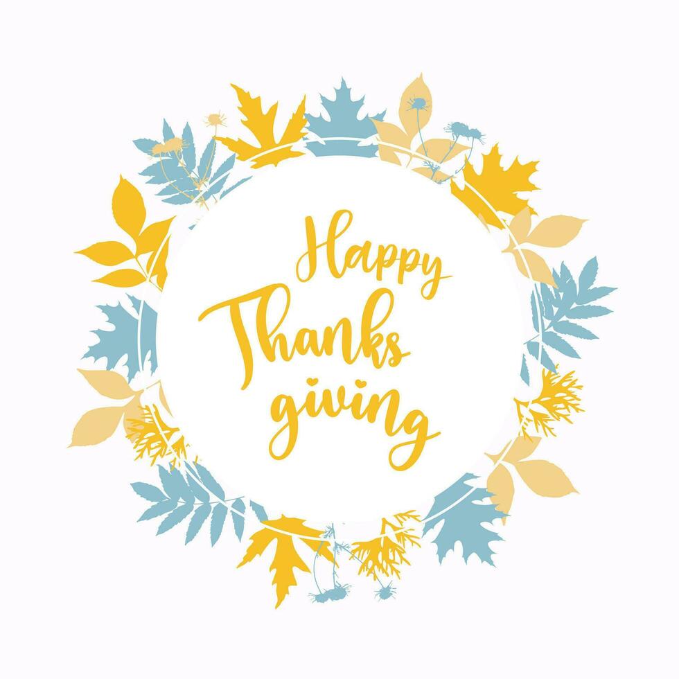 Happy thanksgiving circle background with falling autumn leaves pastel colors. vector