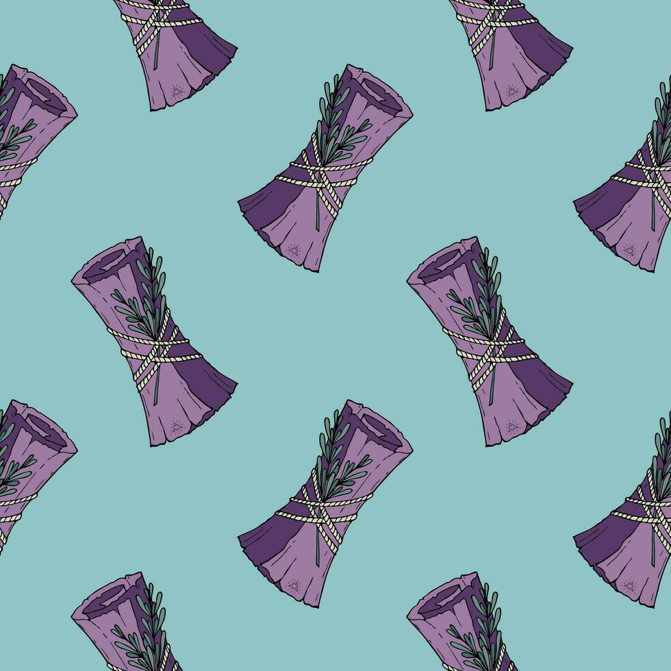 Pattern Magic scroll witchcraft hand drawn doodle, with  rosemary twigs. vector