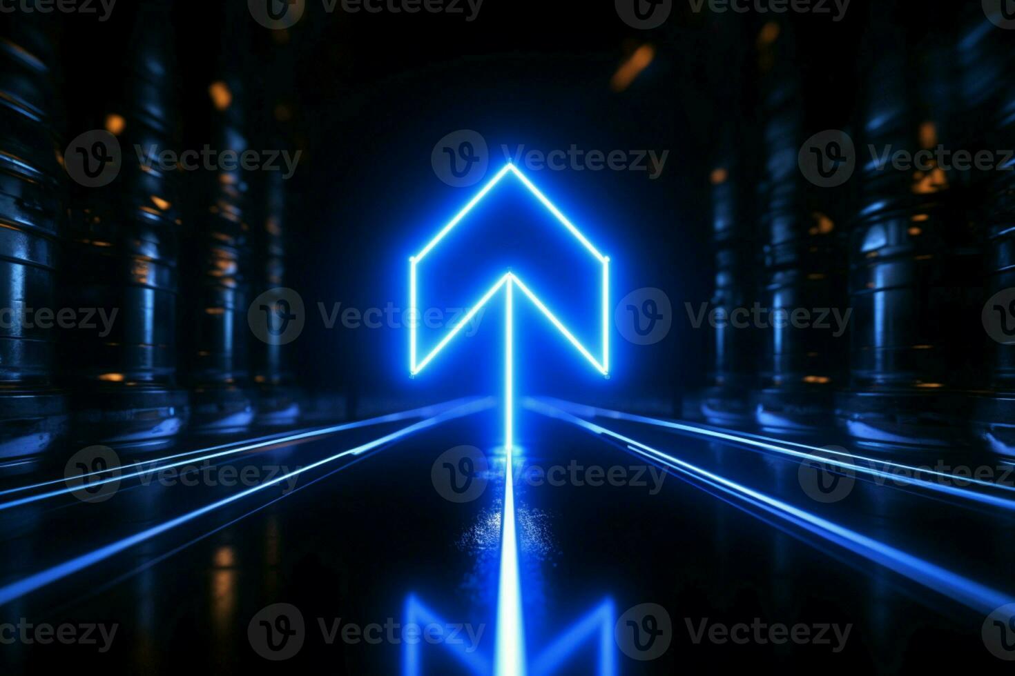 Blue neon direction An arrow points right in a striking, illuminated style AI Generated photo