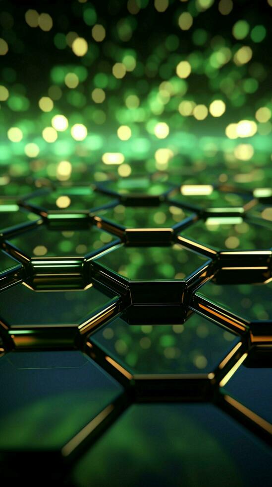 Luminous green hexagonal background in a futuristic digital environment. Vertical Mobile Wallpaper AI Generated photo