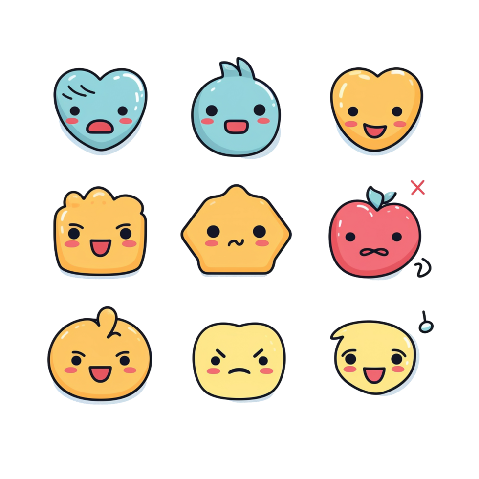 Cute Cartoon Icons A Fun and Colorful Collection of Whimsical Clip Art png