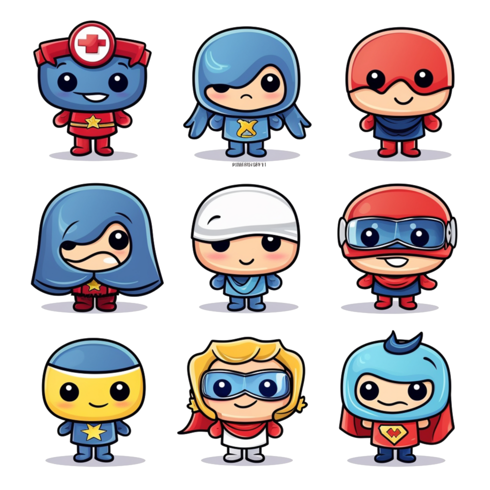desenho animado Super heroi personagens fofa e colorida Heróis unindo para Diversão e aventura png