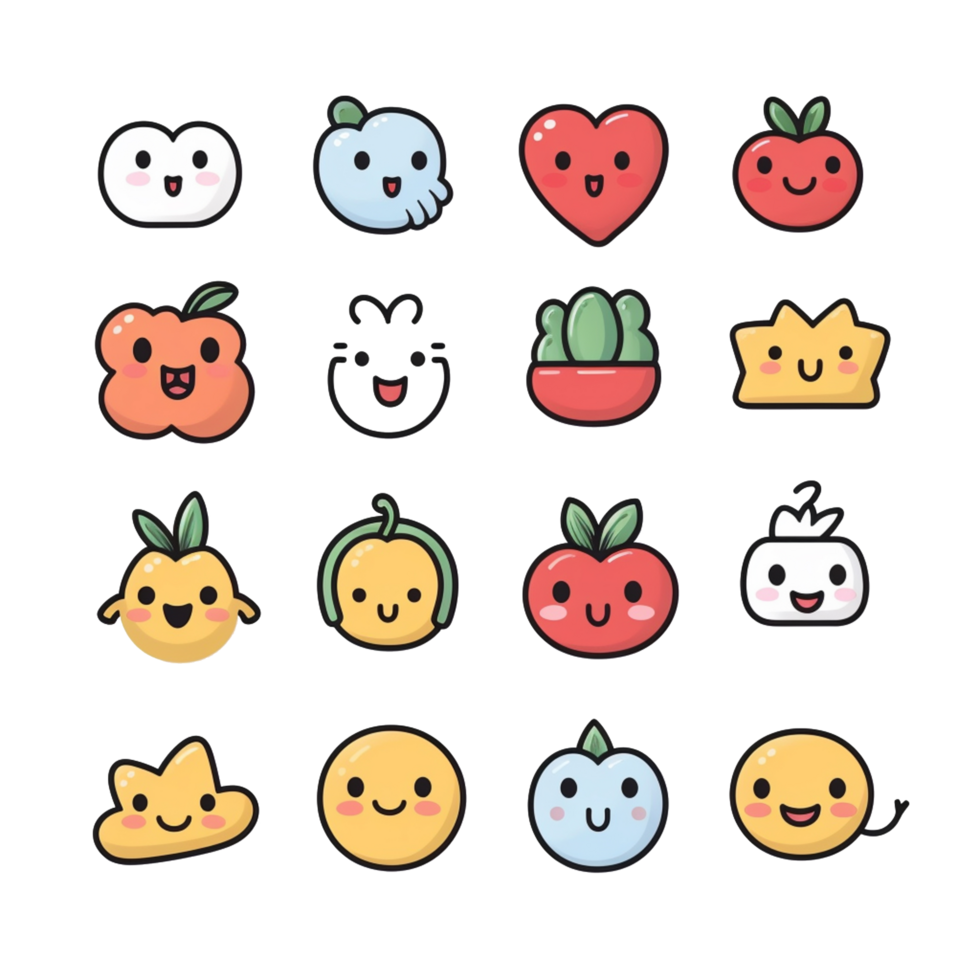 Cute Cartoon Icons A Fun and Colorful Collection of Whimsical Clip Art png