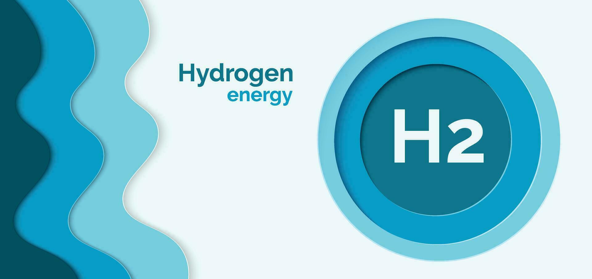 Hydrogen symbol in a blue circle on a white and blue background. Paper cut . Banner template for a website. Hydrogen energy. Green hydrogen logo. Clean energy. vector