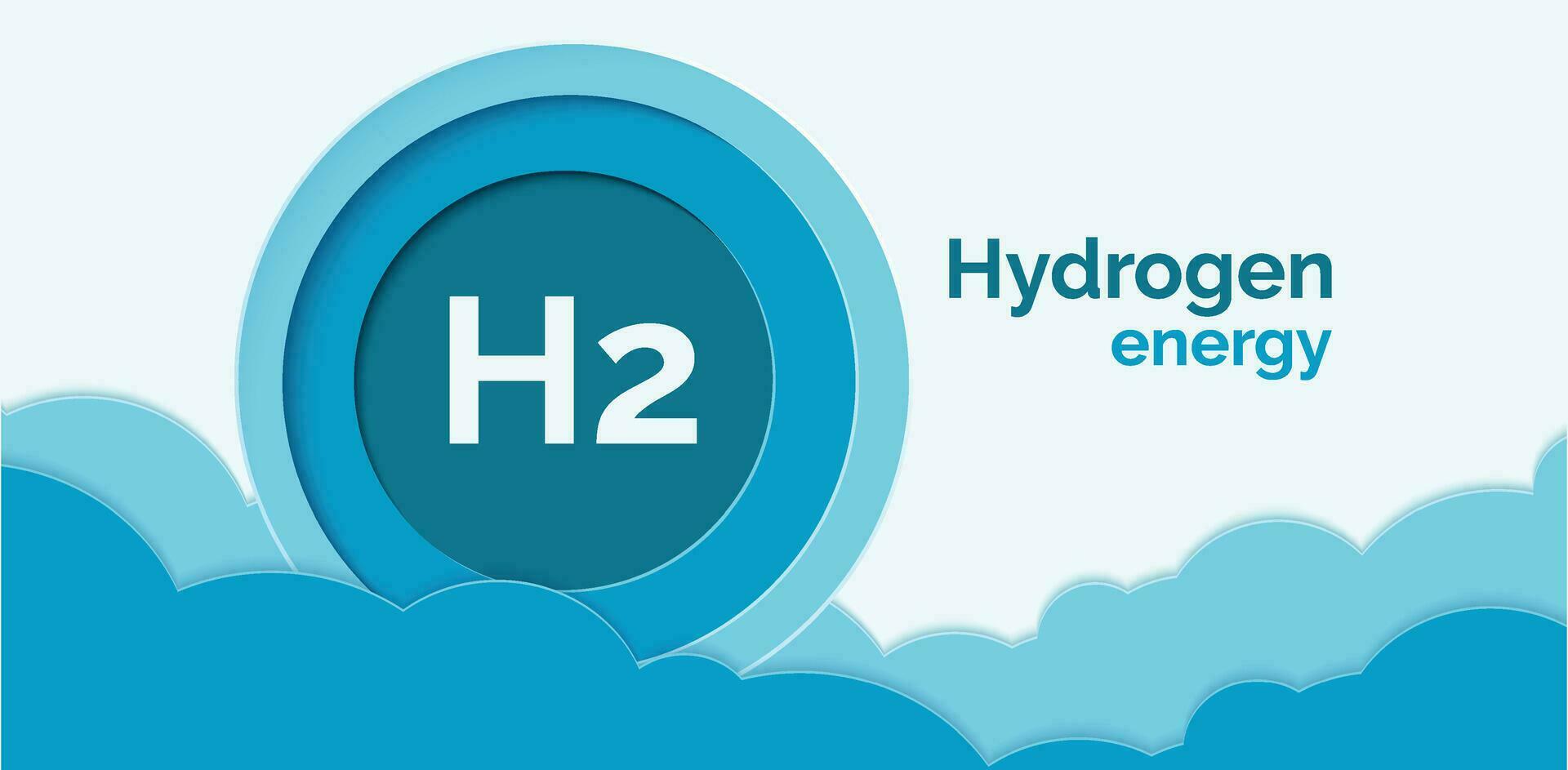 Hydrogen symbol in a blue circle on a white and blue background. Paper cut . Banner template for a website. Hydrogen energy. vector