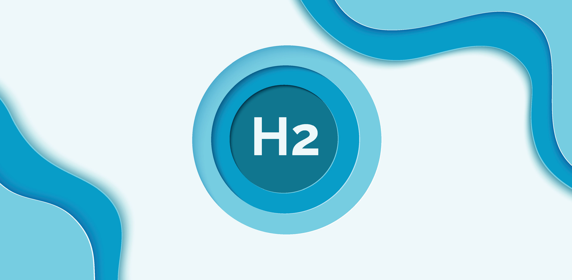 Hydrogen symbol in a blue circle on a white background. Paper cut