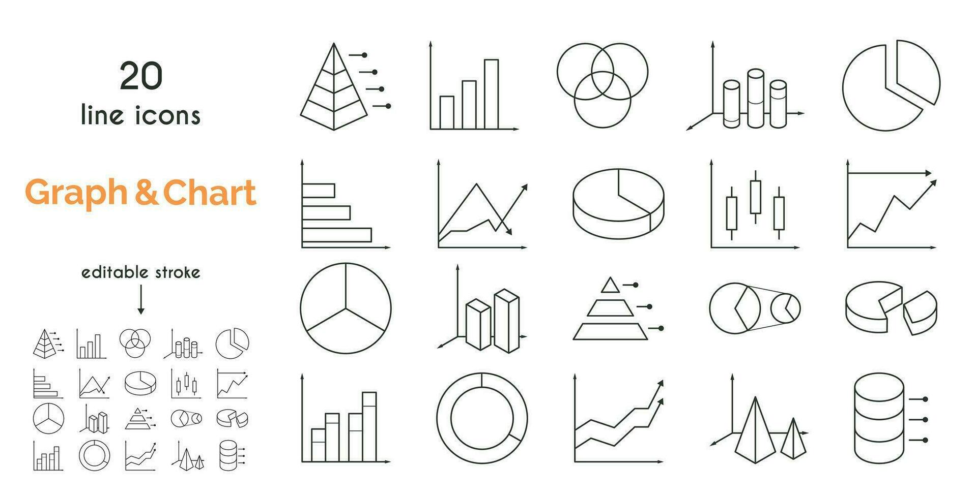Set of Graph Related Vector Line Icons. Pie Chart, Graphic, Statistics, Column Chart and more.