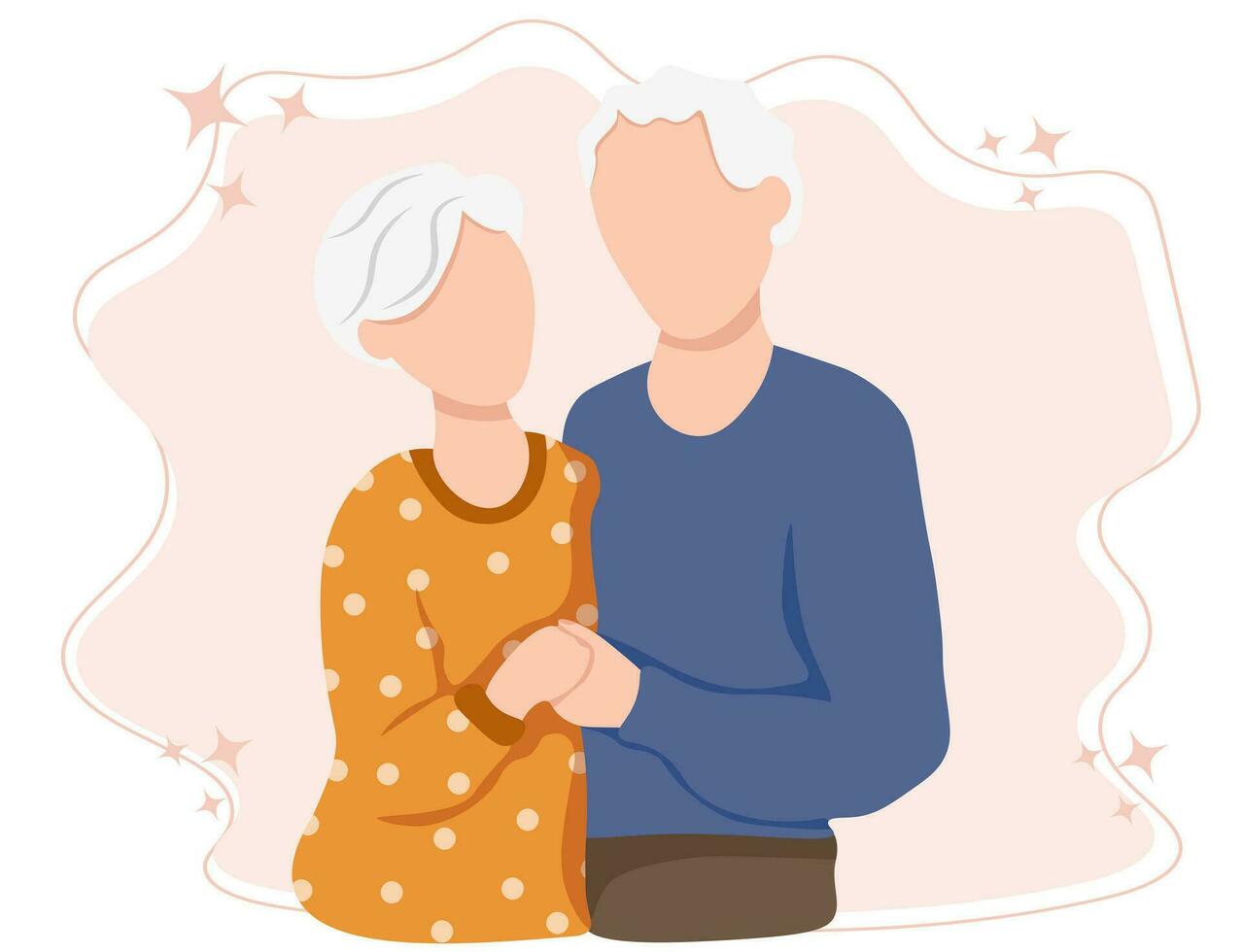 Old woman and old man couple embrace affectionately. Feeling happy of grandpa and grandmother retirement Age. Family relationships. The concept of love through time vector