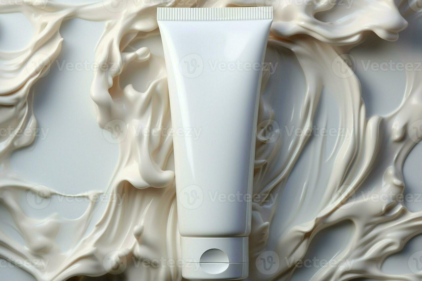 elegante contraste crema chapoteo adorna un blanco blanco cosmético tubo con finura ai generado foto