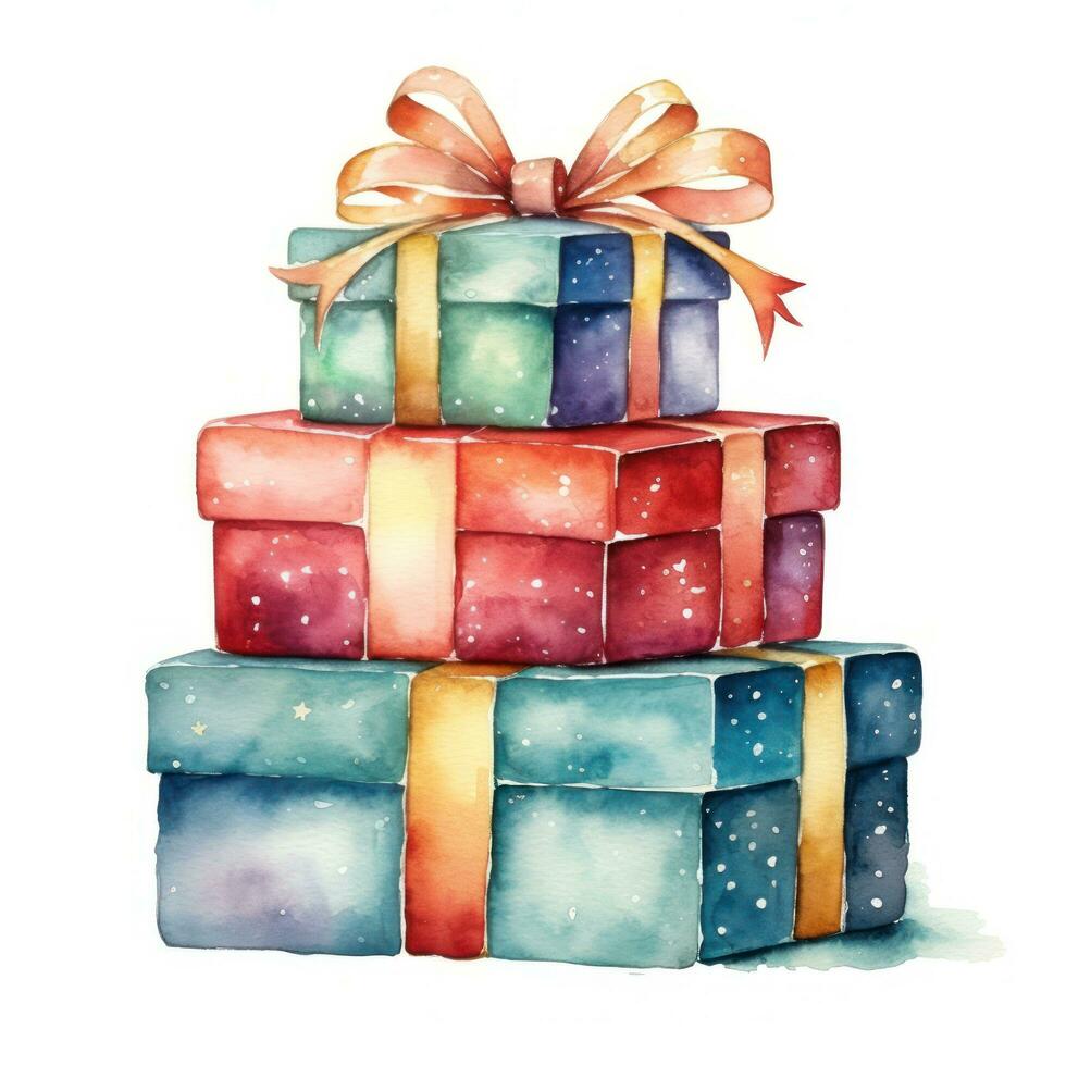 Watercolor Christmas gift boxes isolated photo