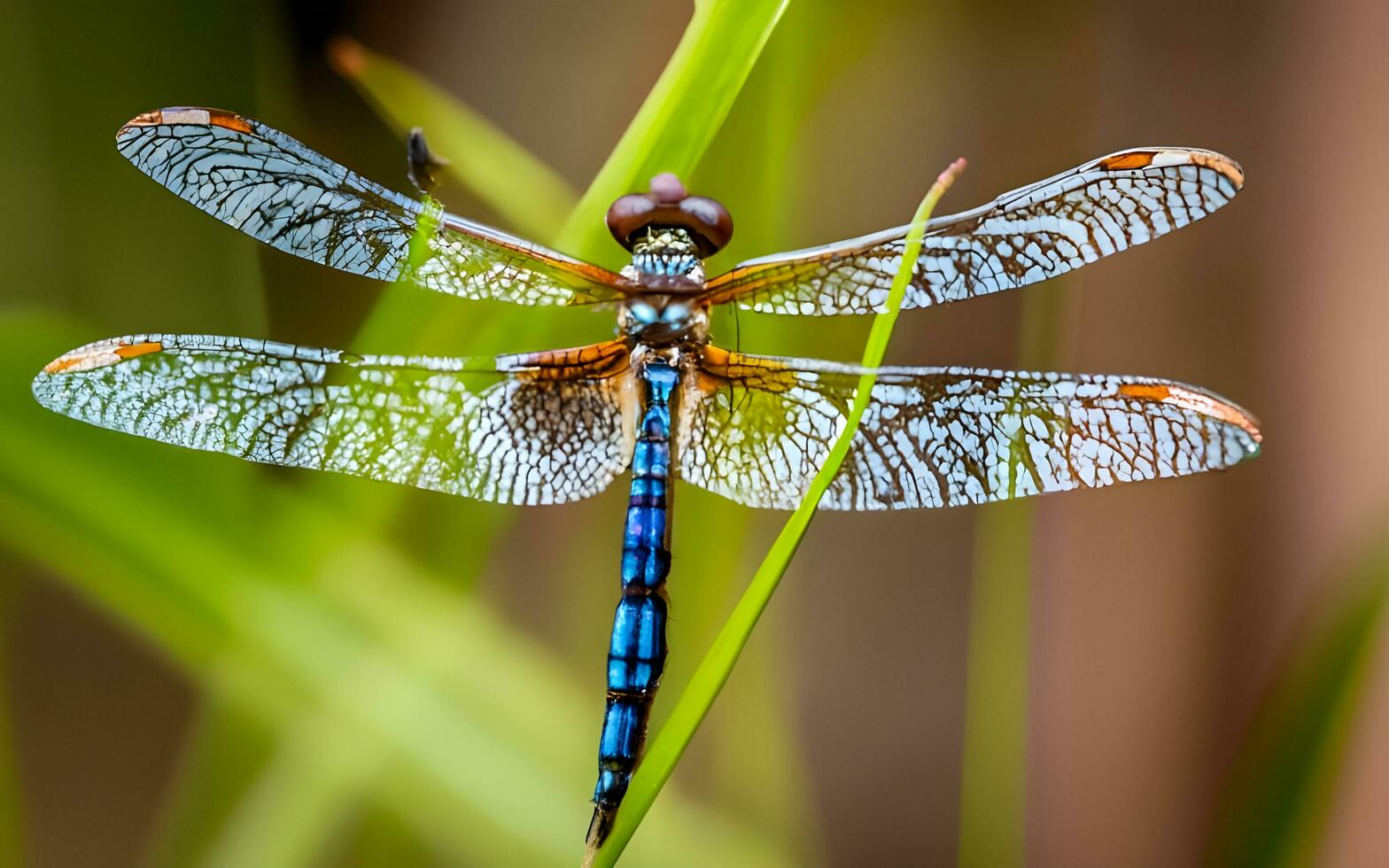 Macro Mastery, Revealing the Mesmerizing Detail in the Intricate Wing Patterns of a Dragonfly Up Close. AI Generated photo