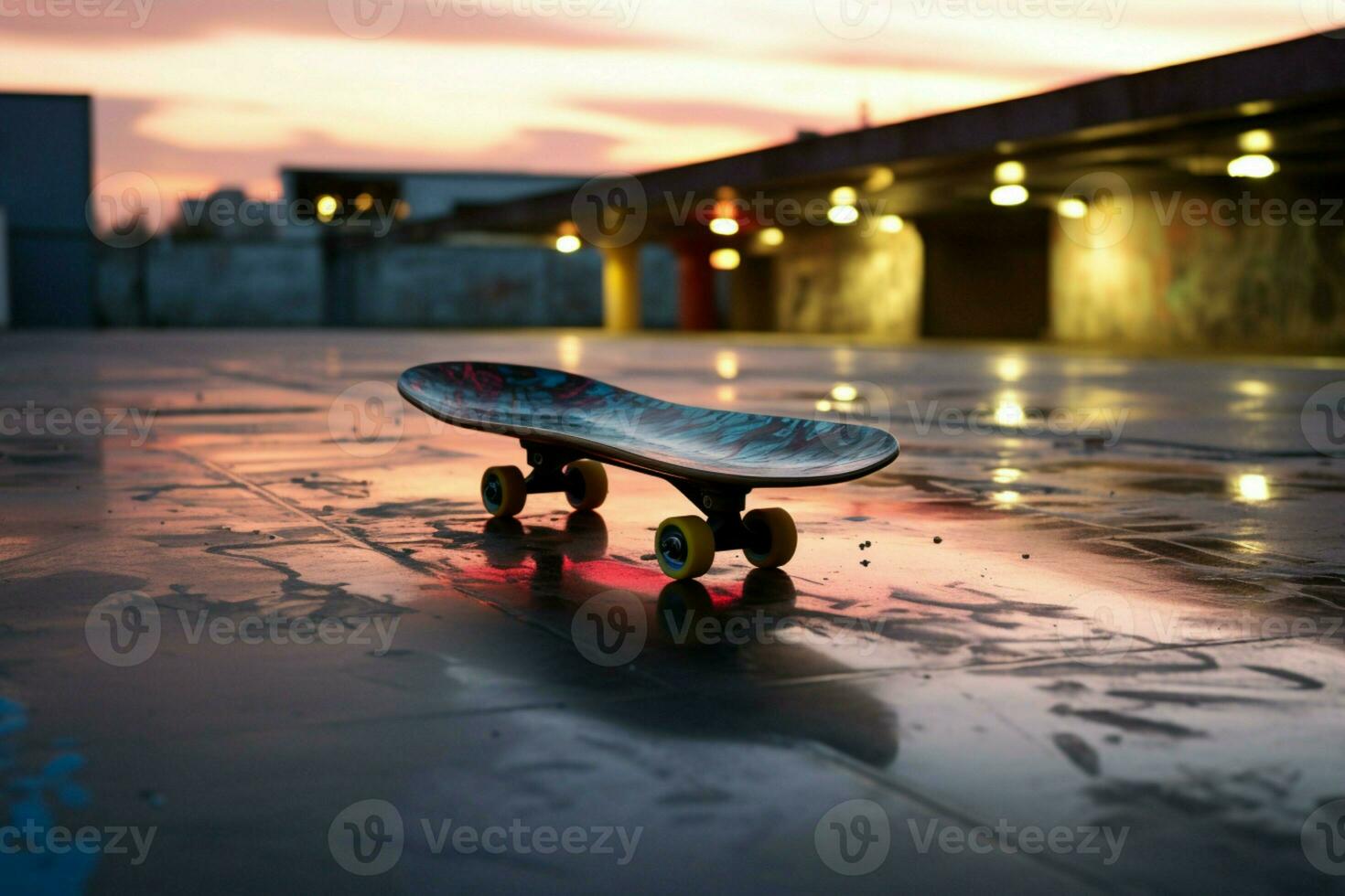 Examining the skateboard rink up close reveals its dynamic skateboarding environment AI Generated photo