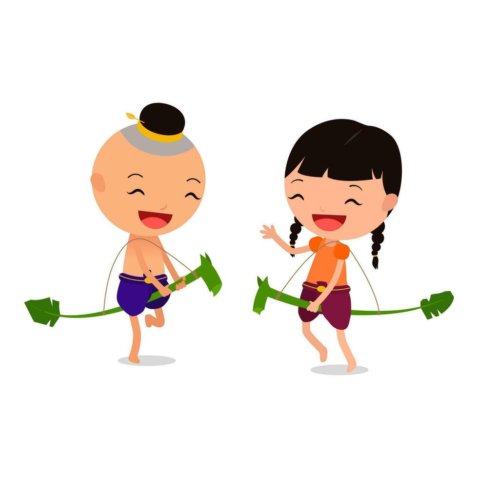 boy and girl is Banana rib hobbyhorse riding vector
