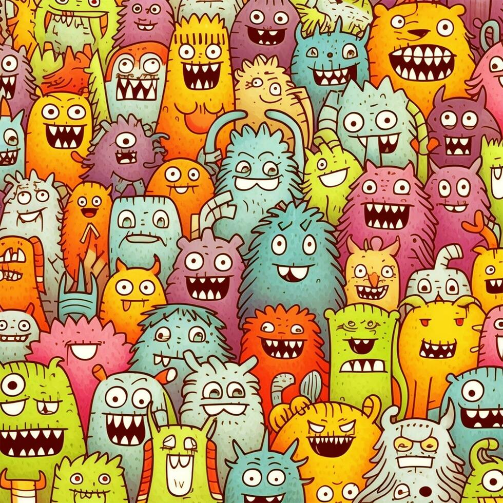 doodle cute monster background design photo