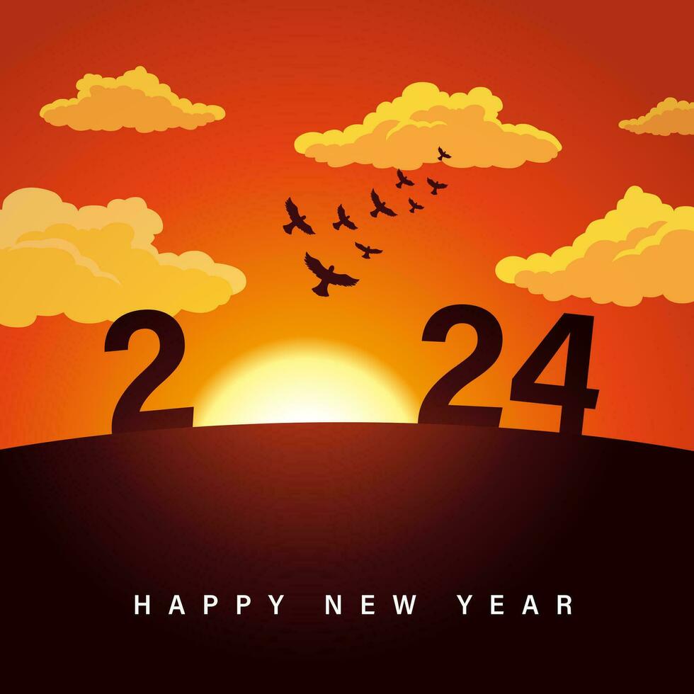 2024 sunrise silhouette. Happy New Year 2024 vector