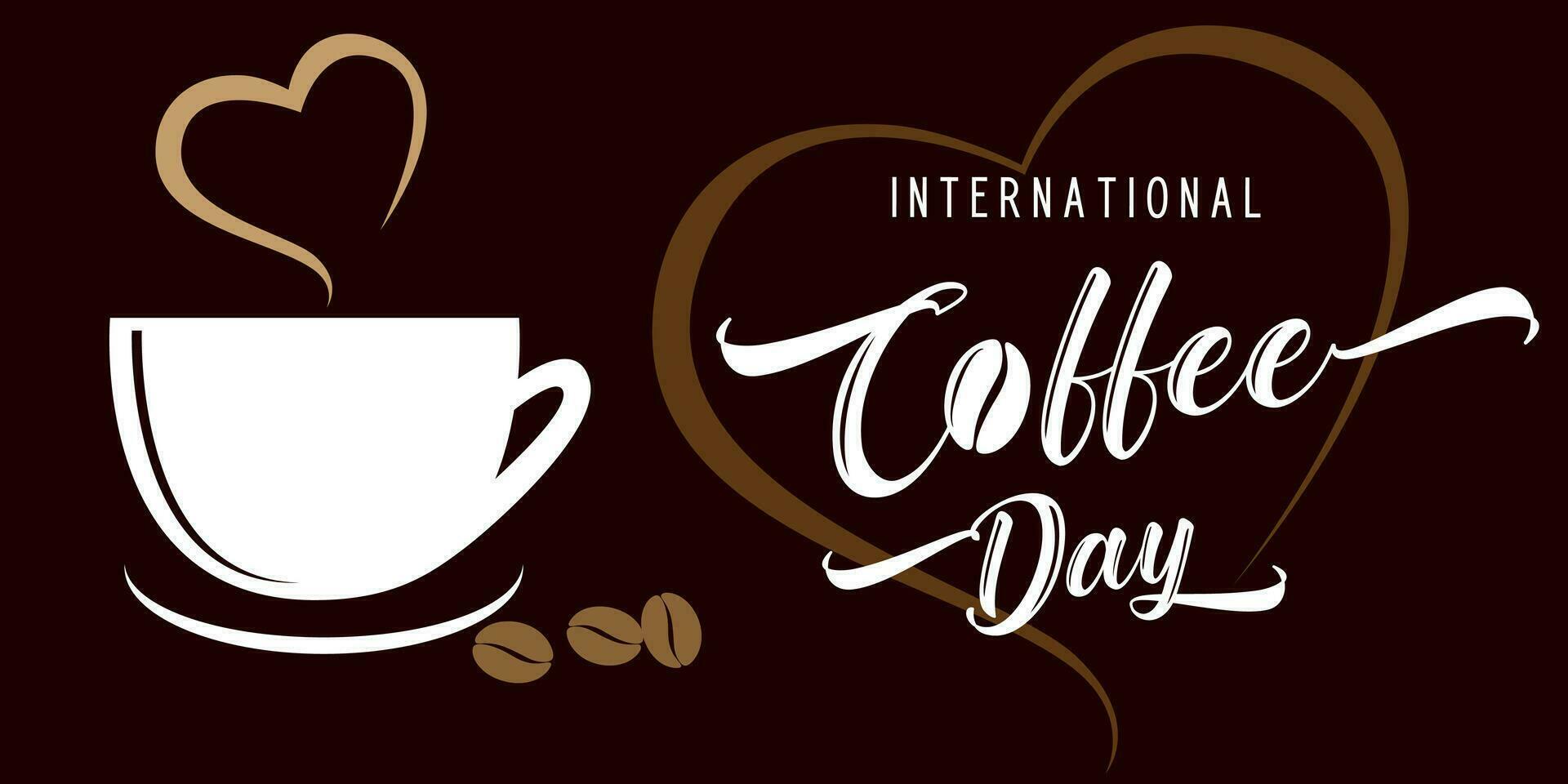 International or national Coffee Day hand lettering and cup with aroma heart. Network poster vector