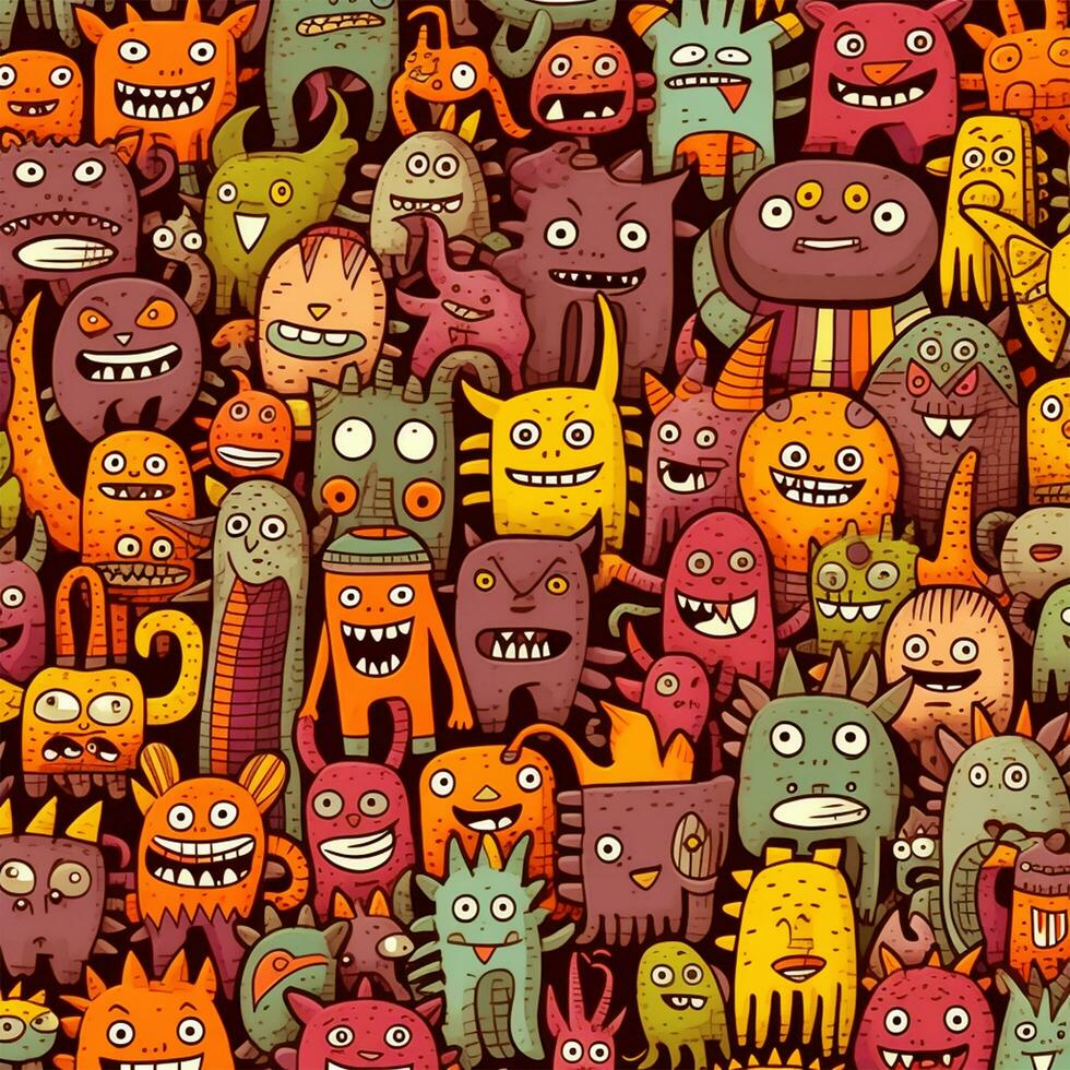 doodle cute monster background design photo
