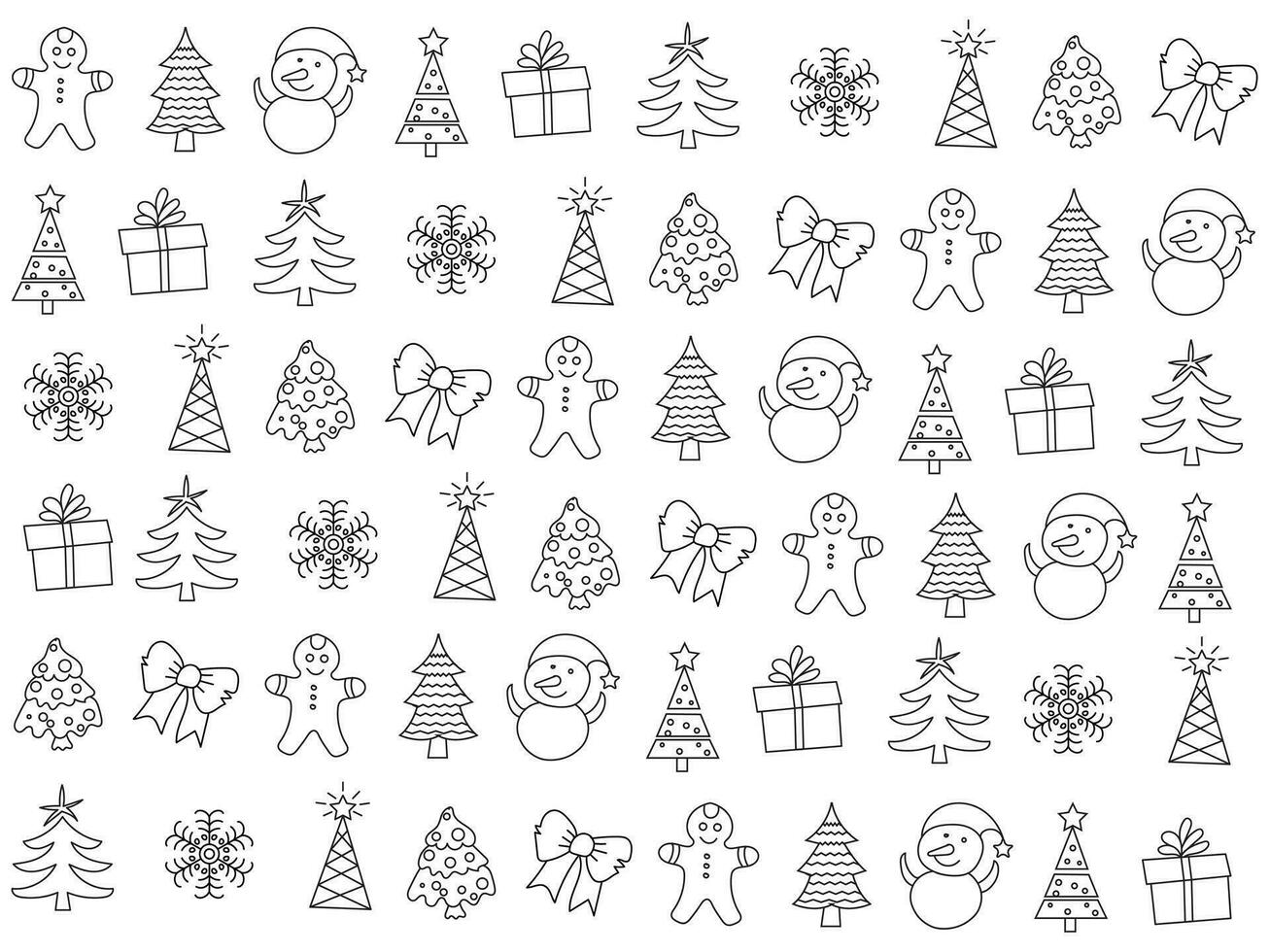 Navidad icono conjunto con copos de nieve, sombreros, estrella, Navidad árbol, pelotas, naranja, calcetín, regalo, bebida y guirnaldas vector íconos para negocio y Días festivos