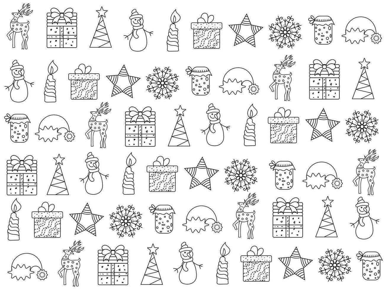 Navidad icono conjunto con copos de nieve, sombreros, estrella, Navidad árbol, pelotas, naranja, calcetín, regalo, bebida y guirnaldas vector íconos para negocio y Días festivos