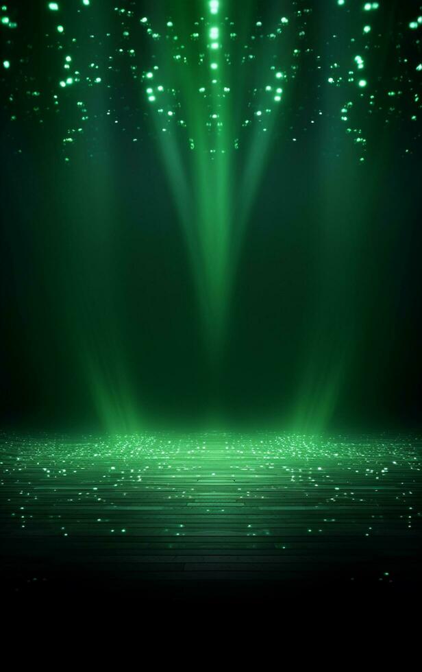 Ai generative Backdrop With Illumination Of green Spotlights For Flyers realistic image, ultra hd, high design very detailed photo