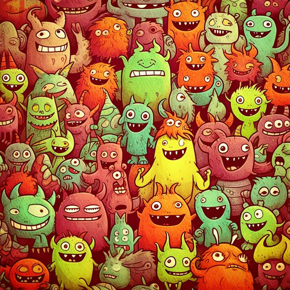 doodle cute monster background design photo