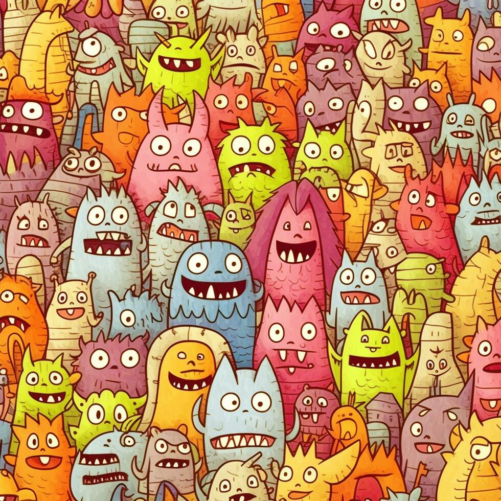 doodle cute monster background design photo