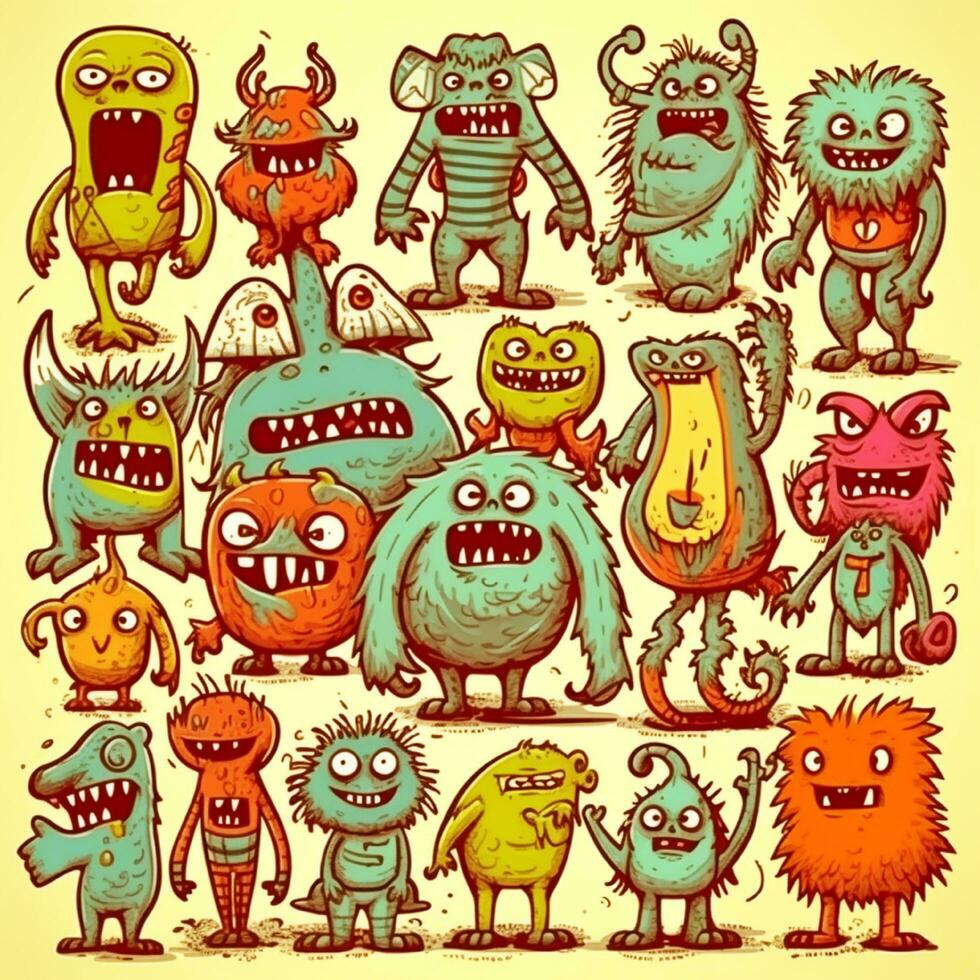 cute monster  collection doodle style photo