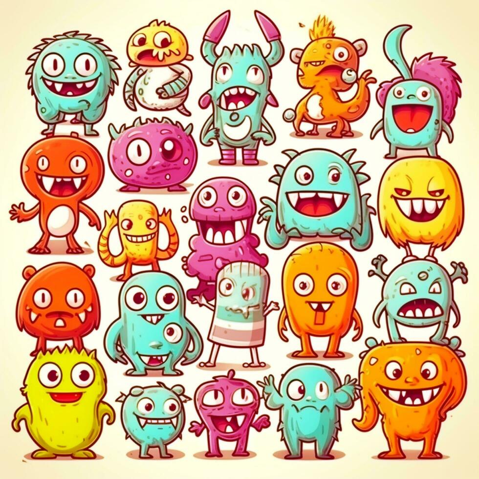 cute monster  collection doodle style photo
