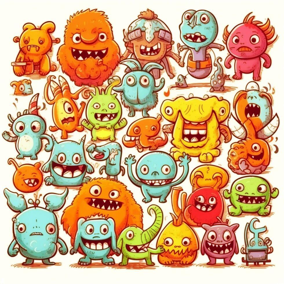cute monster  collection doodle style photo