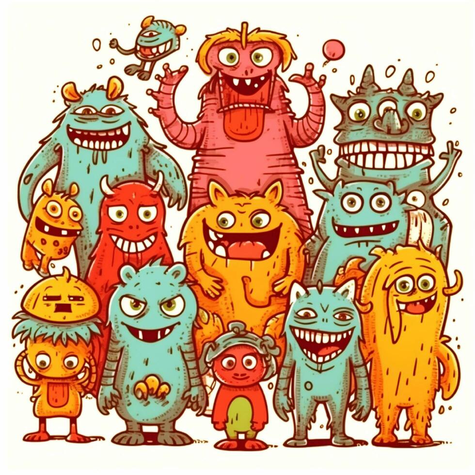 cute monster  collection doodle style photo