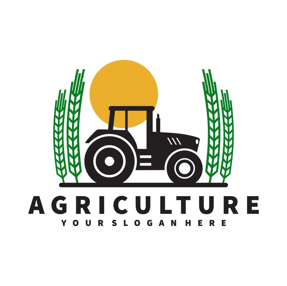 tractor logo for agriculture, agronomy, wheat farming, rural farming fields, natural harvest. farm tractor vector design