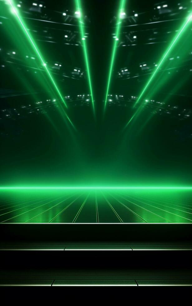 Ai generative Backdrop With Illumination Of green Spotlights For Flyers realistic image, ultra hd, high design very detailed photo