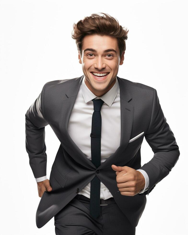 Ai generative Happy Business man in a suit white transparent background photo