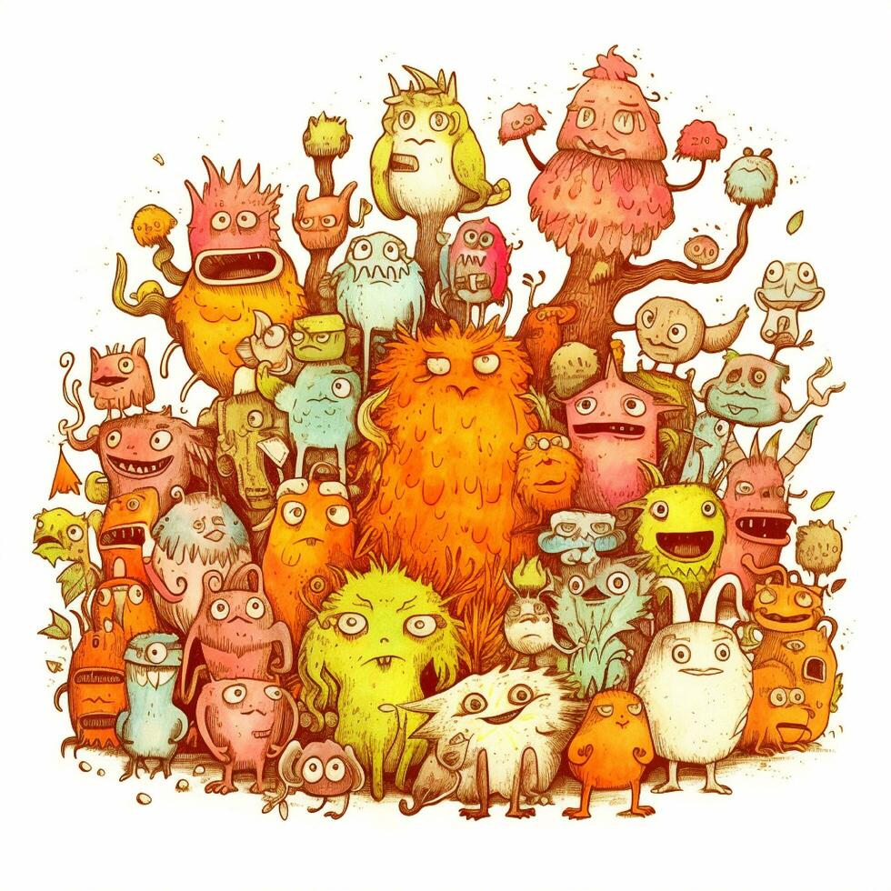cute monster  collection doodle style photo