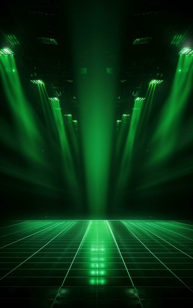 Ai generative Backdrop With Illumination Of green Spotlights For Flyers realistic image, ultra hd, high design very detailed photo