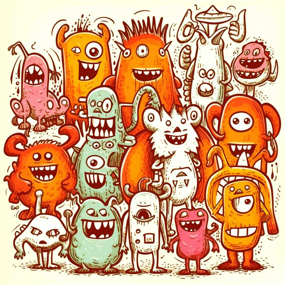 cute monster collection doodle style photo