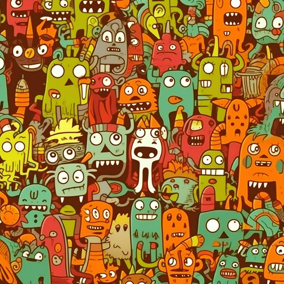cute monster collection doodle style photo