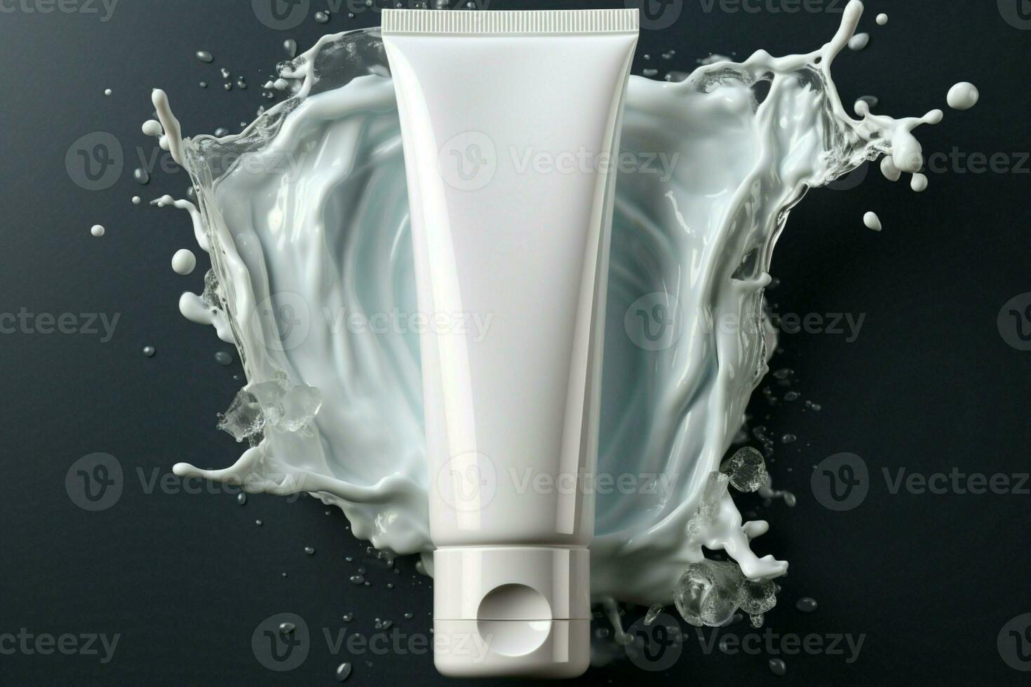 Cosmetic sophistication Cream splash enhances the appeal of blank white tube AI Generated photo