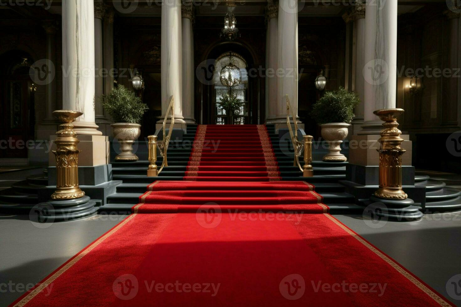 Elegance personified A sumptuous hotel graced by a scarlet entrance path AI Generated photo