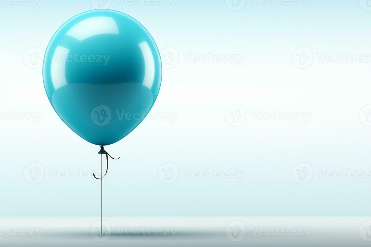 Whimsical solitude solitary blue balloon symbolizes joy against a white backdrop AI Generated photo